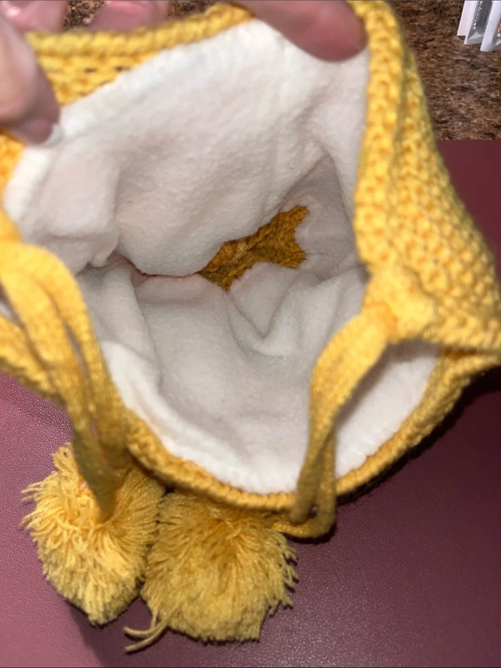 Kids Plush Panda Earflap Hat - White and Pink and a yellow hat with a snail